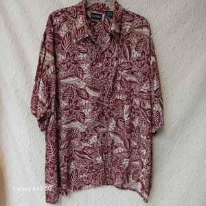 Puritan Brown and White Casual Button Down Shirt with Intricate Design Size 2.XL
